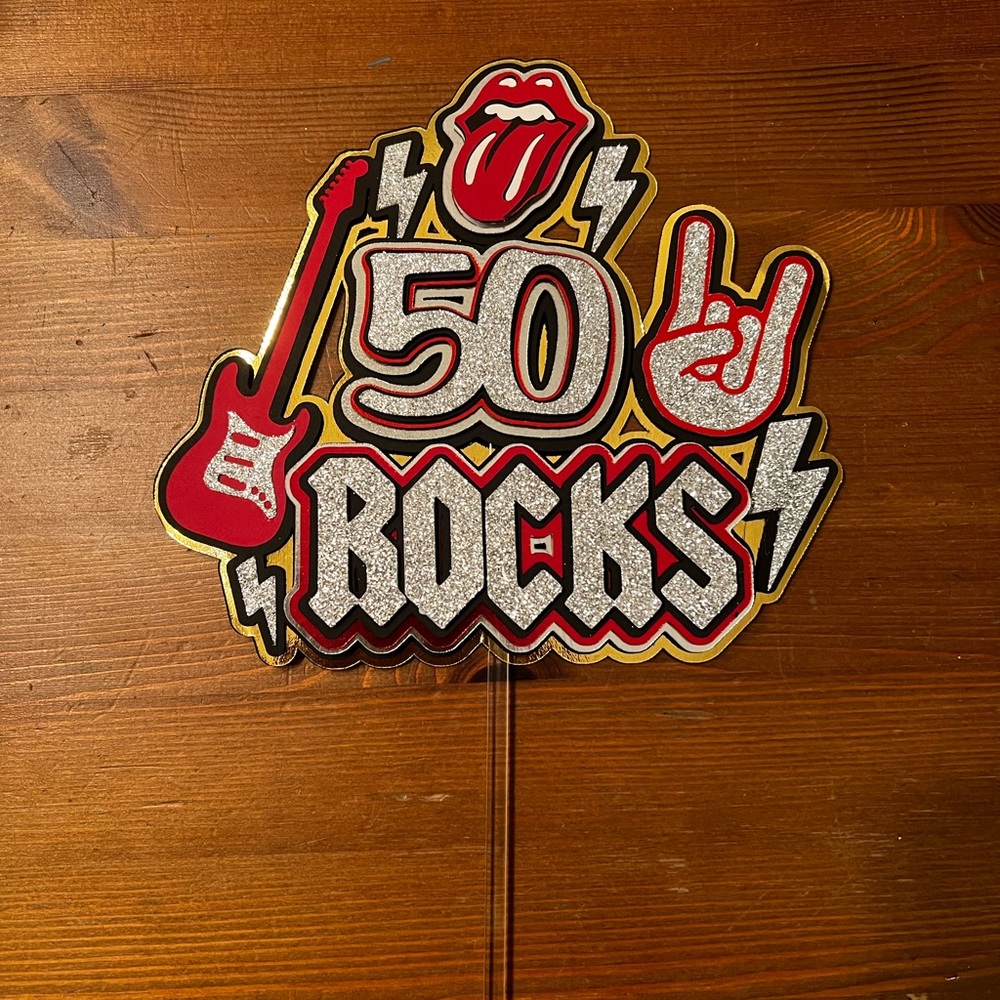 50 Rocks Guitar Birthday Cake Topper